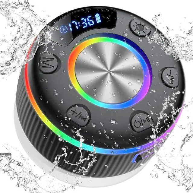 Alt view image 8 of 14 - 2026 Bluetooth Shower Speaker, Digital Display Portable Speaker with Suction Cup, LED Light, 360° HD Stereo Sound and Robust Bass Waterproof Speakers Wireless for Bathroom, Beach, Car