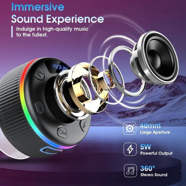 Alt view image 10 of 14 - 2026 Bluetooth Shower Speaker, Digital Display Portable Speaker with Suction Cup, LED Light, 360° HD Stereo Sound and Robust Bass Waterproof Speakers Wireless for Bathroom, Beach, Car