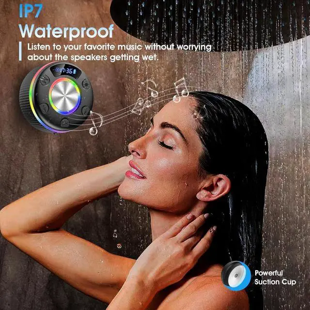 Alt view image 9 of 14 - 2026 Bluetooth Shower Speaker, Digital Display Portable Speaker with Suction Cup, LED Light, 360° HD Stereo Sound and Robust Bass Waterproof Speakers Wireless for Bathroom, Beach, Car