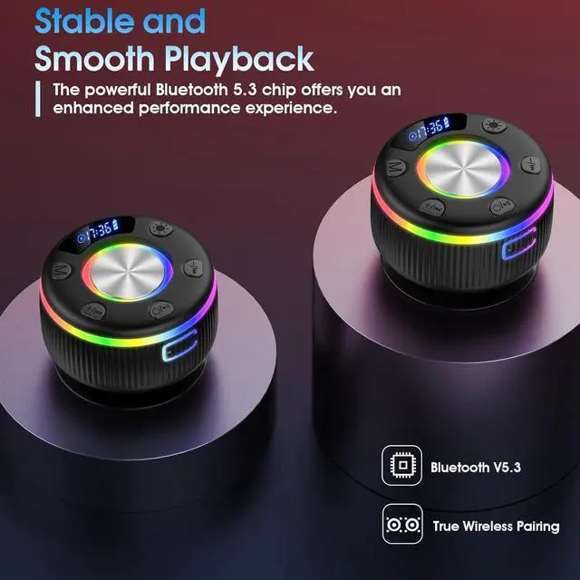 Alt view image 13 of 14 - 2026 Bluetooth Shower Speaker, Digital Display Portable Speaker with Suction Cup, LED Light, 360° HD Stereo Sound and Robust Bass Waterproof Speakers Wireless for Bathroom, Beach, Car
