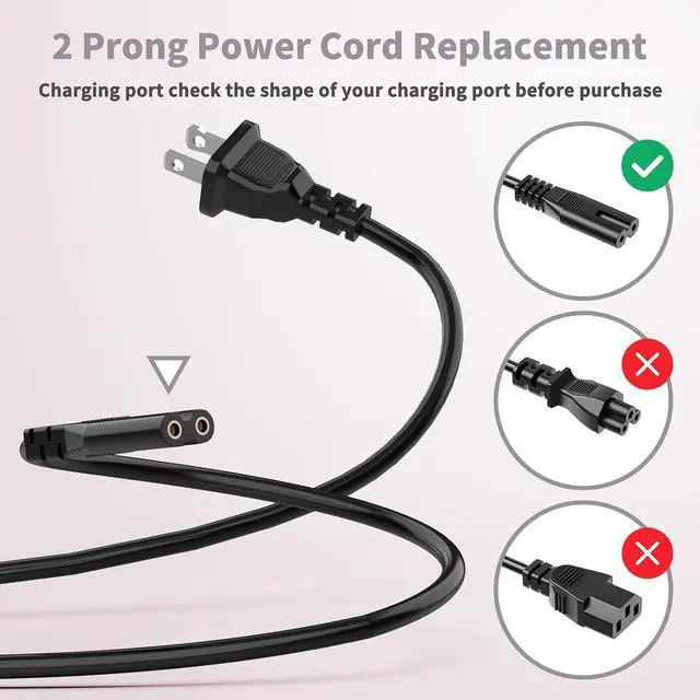 Alt view image 8 of 12 - 2 Prong TV Power Cord Compatible with Samsung LG TCL Sony Toshiba Dell Apple TV Insignia Sharp JVC Hisense Ps2 Ps3 Ps4 Epson Printer LED LCD Smart 1080p HDTV, 6 Ft AC Cable