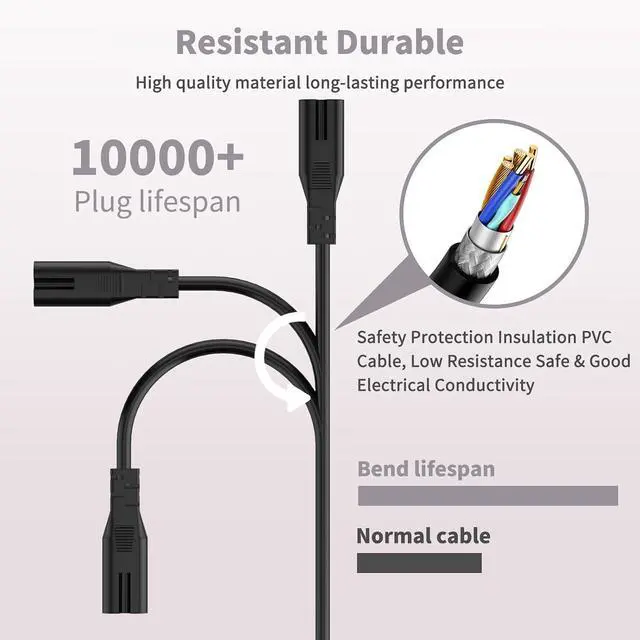 Alt view image 10 of 12 - 2 Prong TV Power Cord Compatible with Samsung LG TCL Sony Toshiba Dell Apple TV Insignia Sharp JVC Hisense Ps2 Ps3 Ps4 Epson Printer LED LCD Smart 1080p HDTV, 6 Ft AC Cable