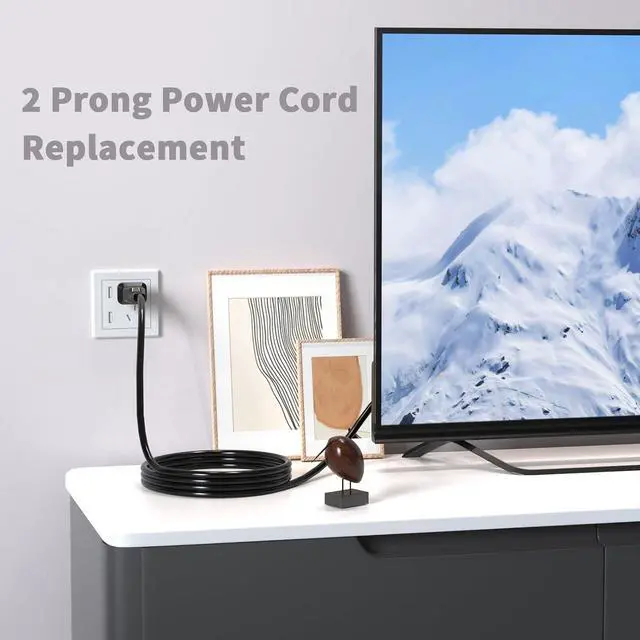 Alt view image 11 of 12 - 2 Prong TV Power Cord Compatible with Samsung LG TCL Sony Toshiba Dell Apple TV Insignia Sharp JVC Hisense Ps2 Ps3 Ps4 Epson Printer LED LCD Smart 1080p HDTV, 6 Ft AC Cable