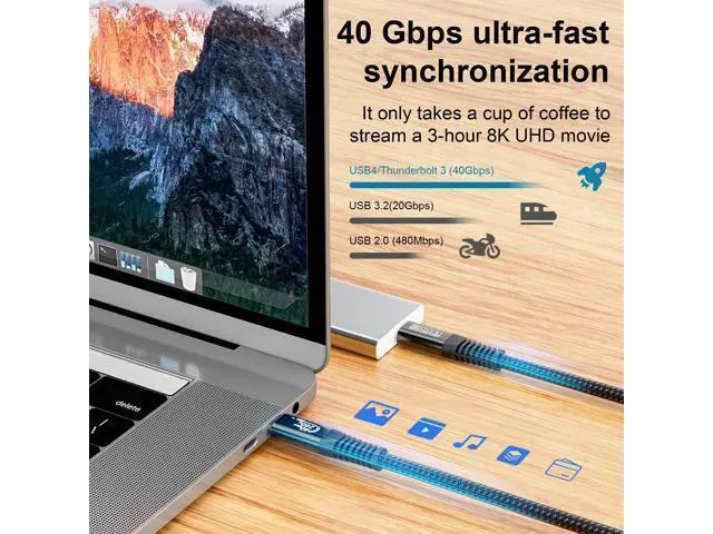 Alt view image 9 of 14 - Vszerda 240W for USB 4 Long Cable 6.6 ft, Support 8K@60Hz, 4K@144Hz 40Gbps/240W PD Charging Compatible with Thunderbolt 4/3 iPhone 15 Pro/15 Pro Max, MacBook Pro, Docking, eGPU, SSD, Surface Pro