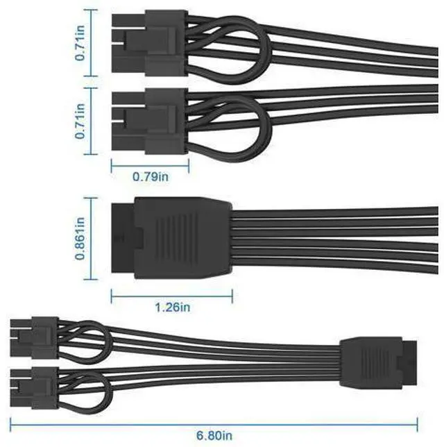 Alt view image 11 of 12 - Vszerda 12VHPWR Cable Extension, 16 Pin(12+4) Female to Dual PCIe 8 Pin(6+2) Male GPU, PSU Conversion Cable for Power Supply 6.8 in(17cm)