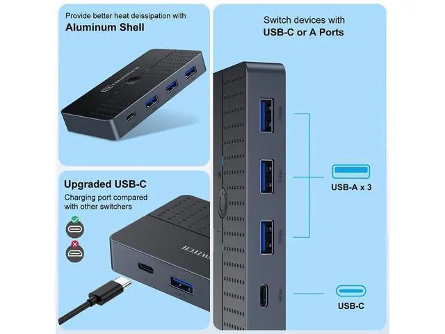 Alt view image 10 of 12 - Vszerda 5Gbps USB 3.0 Switch - 2 Computers Share 4 USB Devices, Peripheral Adapter for PC Printer Scanner Mouse Keyboard, KVM Compatible With Mac/Windows/Linux