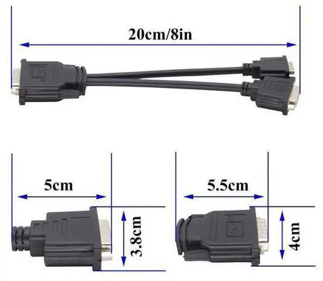 Alt view image 11 of 14 - Vszerda DMS-59 to DVI Splitter Cable Connector for Dual Monitor Setups or as a DVI Adapter Y Cord Dongle-10inch