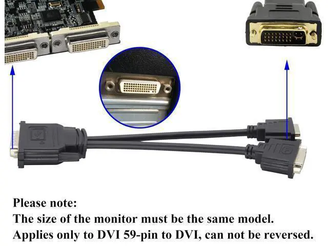 Alt view image 12 of 14 - Vszerda DMS-59 to DVI Splitter Cable Connector for Dual Monitor Setups or as a DVI Adapter Y Cord Dongle-10inch