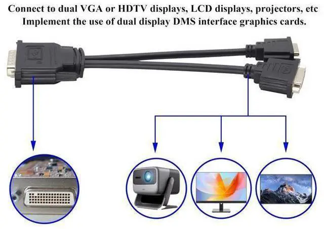 Alt view image 14 of 14 - Vszerda DMS-59 to DVI Splitter Cable Connector for Dual Monitor Setups or as a DVI Adapter Y Cord Dongle-10inch