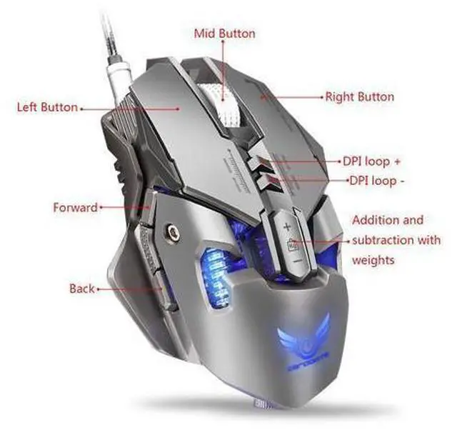 Alt view image 10 of 14 - ZERODATE Mechanical Macros Define the Game Mouse,7 Programmable Keys, Cool LED Variable Light Effect, 12-Level Adjustable DPI, Comfortable Grip Ergonomic Optical PC Computer Gaming Mice (Grey)