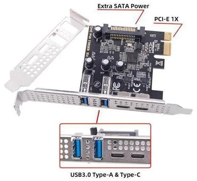 Alt view image 10 of 14 - Vszerda USB3.1 Gen1 5Gbps Dual Type-A & Type-C USB-C Female to PCI-E Card Adapter USB PCI-E Express 1x uPD720201 with Low Profile Bracket