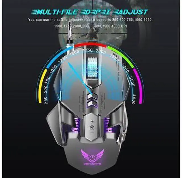 Alt view image 14 of 14 - ZERODATE Mechanical Macros Define the Game Mouse,7 Programmable Keys, Cool LED Variable Light Effect, 12-Level Adjustable DPI, Comfortable Grip Ergonomic Optical PC Computer Gaming Mice (Grey)