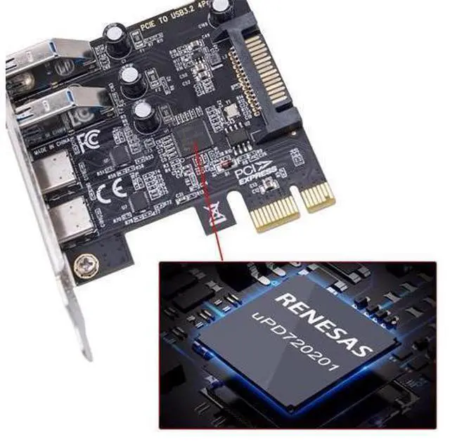Alt view image 13 of 14 - Vszerda USB3.1 Gen1 5Gbps Dual Type-A & Type-C USB-C Female to PCI-E Card Adapter USB PCI-E Express 1x uPD720201 with Low Profile Bracket
