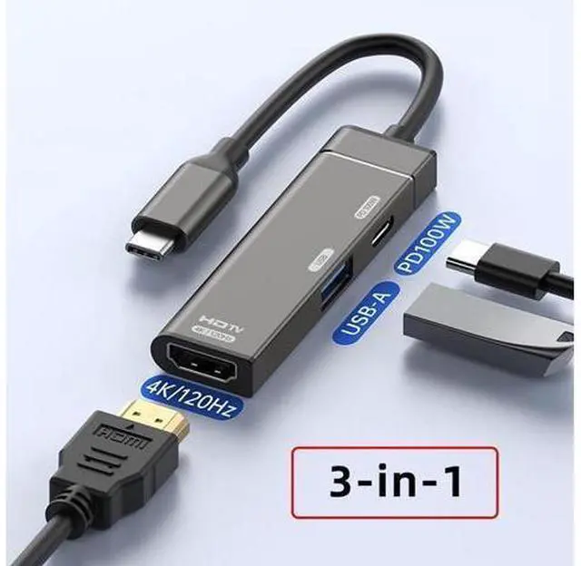 Alt view image 11 of 14 - Vszerda USB-C Type-C to HDMI Multiport Adapter 4K@120hz USB 3.0 OTG Converter HDTV with Female PD 100W Power Port