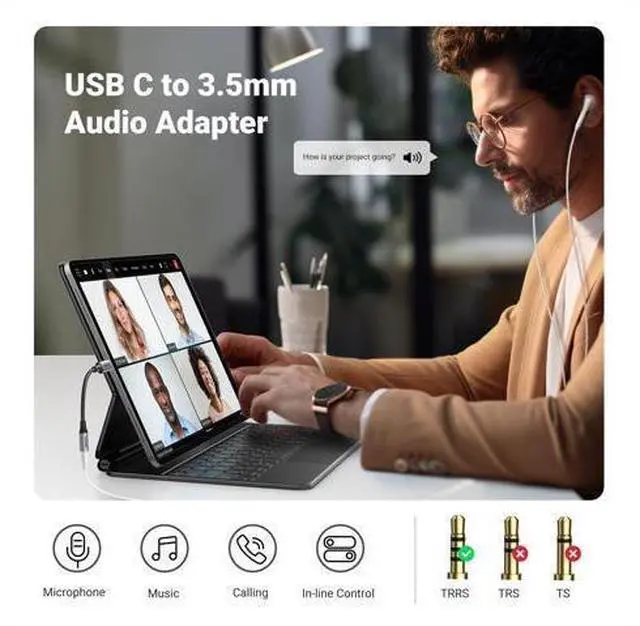 Alt view image 9 of 14 - UGREEN 2 Pack USB C to 3.5mm Audio Adapter Type C to Headphone Aux Jack Dongle 24bit/96kHz HiFi DAC Cable Cord Compatible with iPhone 17 16 Pro Max/16 Plus, iPad, Galaxy S25 S24 Ultra, Pixel 10, Grey