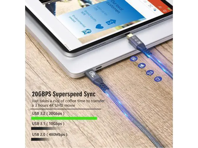 Alt view image 12 of 14 - Vszerda USB C 3.2 Gen2x2 20Gbps, 2 x Type C 4K@60Hz UHD Video 5A/240W PD3.1 Fast Charge Cord with E-Marker Compatible with Thunderbolt 3/4 for iPhone 15Pro MacBook (2, 2 x USB C 20G 240W 0.5M)