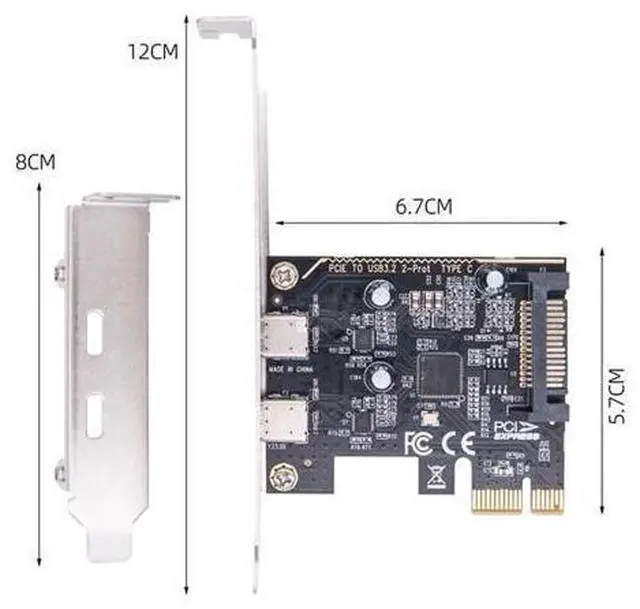 Alt view image 12 of 14 - Vszerda USB PCI-E Express 1x Card USB3.1 Gen1 5Gbps Dual Type-C USB-C Female to PCI-E Adapter ASM1042 with Low Profile Bracket