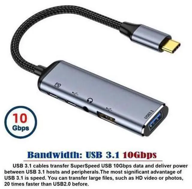 Alt view image 10 of 14 - Vszerda Type C USB-C to Audio 3.5MM Dual USB 3.0 HUB Converter Multiport Adapter with Female 100W PD Power Port