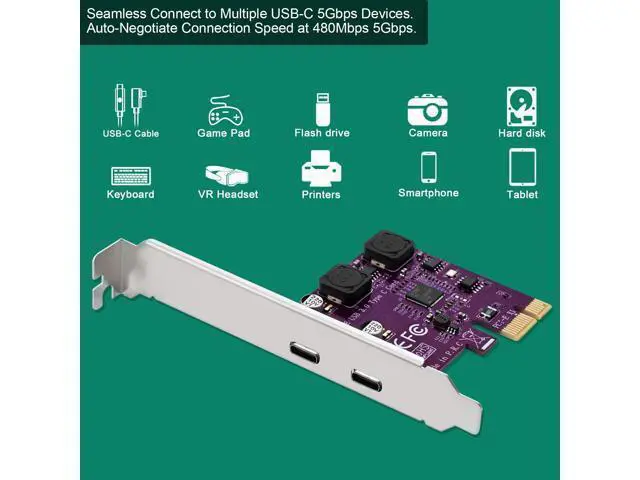Alt view image 11 of 14 - Vszerda 2X 5Gbps USB-C Ports PCI Express to USB 3.0 Expansion Card for Windows 11, 10, 8.x, 7, Vista, XP Desktop PCs, Built in Self-Powered Technology, No Need Additional Power Supply (FS-U302C-Pro)