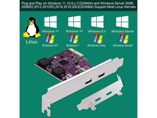 Alt view image 12 of 14 - Vszerda 2X 5Gbps USB-C Ports PCI Express to USB 3.0 Expansion Card for Windows 11, 10, 8.x, 7, Vista, XP Desktop PCs, Built in Self-Powered Technology, No Need Additional Power Supply (FS-U302C-Pro)