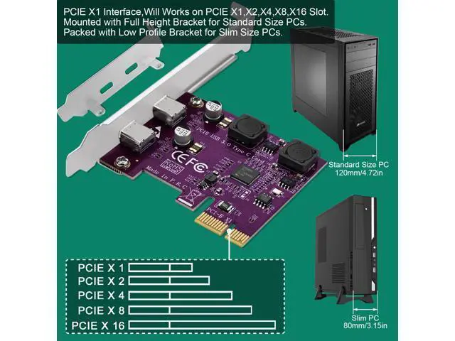 Alt view image 13 of 14 - Vszerda 2X 5Gbps USB-C Ports PCI Express to USB 3.0 Expansion Card for Windows 11, 10, 8.x, 7, Vista, XP Desktop PCs, Built in Self-Powered Technology, No Need Additional Power Supply (FS-U302C-Pro)