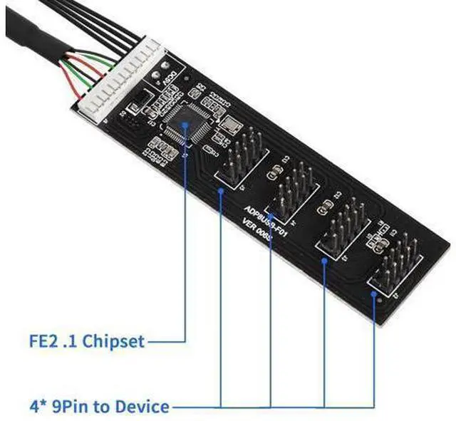 Alt view image 8 of 12 - Vszerda 9 Pin USB 2.0 to 4X 9 Pin Extension Splitter, USB 2.0 Header Splitter, Internal USB Hub USB 2.0 Splitter