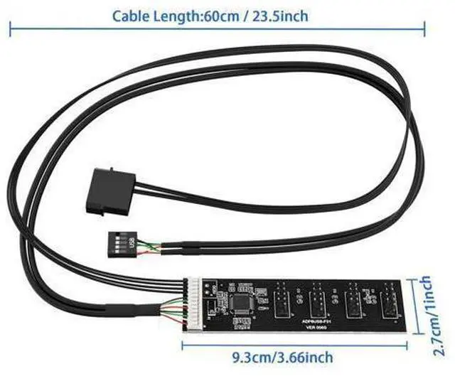 Alt view image 9 of 12 - Vszerda 9 Pin USB 2.0 to 4X 9 Pin Extension Splitter, USB 2.0 Header Splitter, Internal USB Hub USB 2.0 Splitter