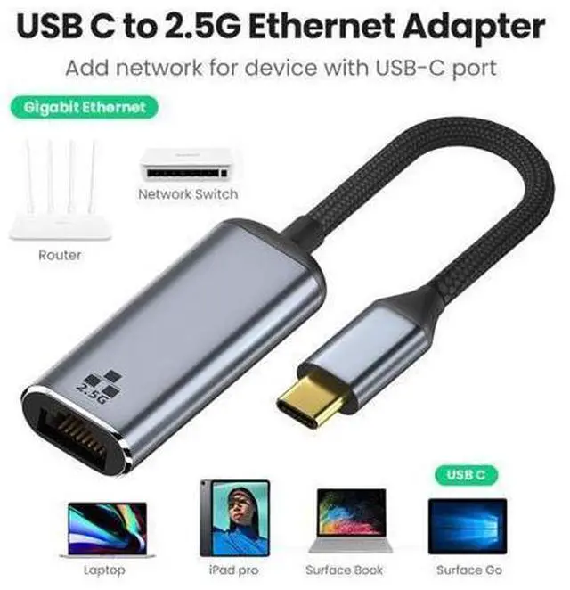 Alt view image 10 of 14 - Vszerda 2.5Gbps 2500Mbps to USB 3.1 Type-C GBE USB-C Gigabit 1000Mbps Ethernet Network LAN Cable Adapter for Desktop Motherboard