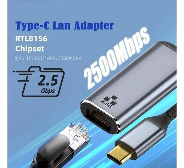 Alt view image 9 of 14 - Vszerda 2.5Gbps 2500Mbps to USB 3.1 Type-C GBE USB-C Gigabit 1000Mbps Ethernet Network LAN Cable Adapter for Desktop Motherboard