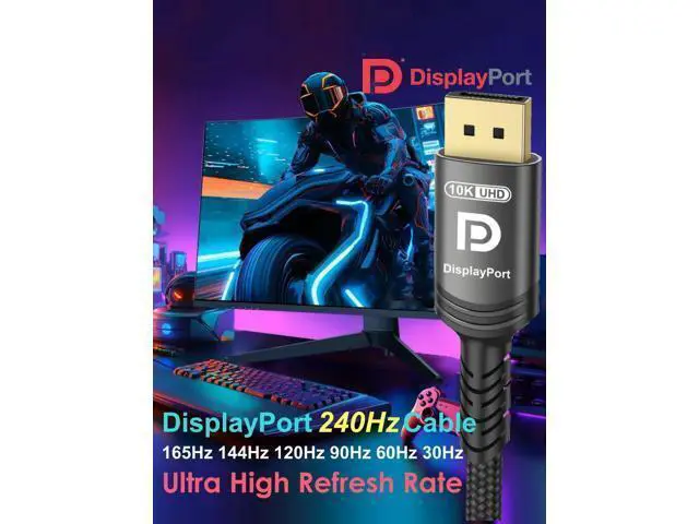 Alt view image 12 of 14 - Vszerda 10K 8K DisplayPort 2.1 Cable 54Gbps 10 FT, Certified DP to DP Cord 4K 240Hz 165Hz 144Hz 120Hz 10K 8K 120Hz Nylon Braided UHBR HDCP2.3 FreeSync G-Sync RTX5090 Gaming Monitor PC Projector
