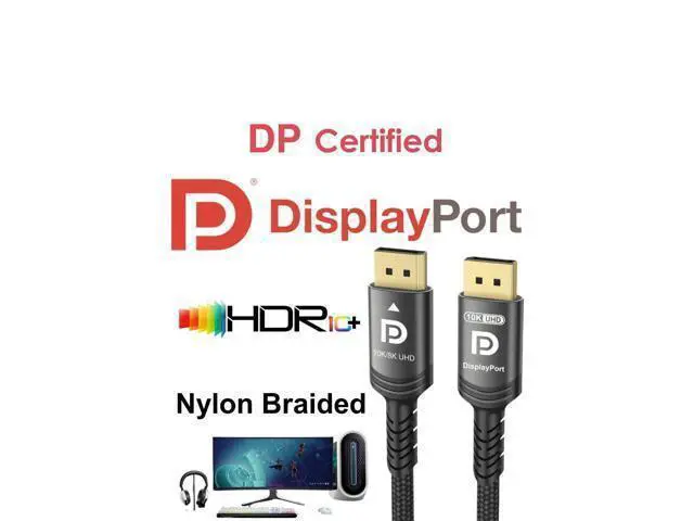 Alt view image 9 of 14 - Vszerda 10K 8K DisplayPort 2.1 Cable 54Gbps 10 FT, Certified DP to DP Cord 4K 240Hz 165Hz 144Hz 120Hz 10K 8K 120Hz Nylon Braided UHBR HDCP2.3 FreeSync G-Sync RTX5090 Gaming Monitor PC Projector