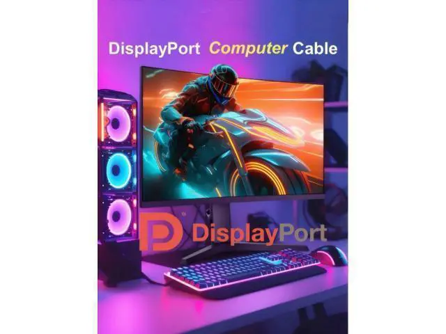 Alt view image 10 of 14 - Vszerda 10K 8K DisplayPort 2.1 Cable 54Gbps 10 FT, Certified DP to DP Cord 4K 240Hz 165Hz 144Hz 120Hz 10K 8K 120Hz Nylon Braided UHBR HDCP2.3 FreeSync G-Sync RTX5090 Gaming Monitor PC Projector