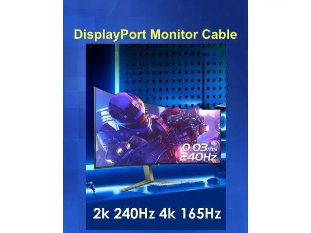 Alt view image 11 of 14 - Vszerda 10K 8K DisplayPort 2.1 Cable 54Gbps 10 FT, Certified DP to DP Cord 4K 240Hz 165Hz 144Hz 120Hz 10K 8K 120Hz Nylon Braided UHBR HDCP2.3 FreeSync G-Sync RTX5090 Gaming Monitor PC Projector