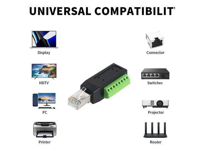 Alt view image 13 of 14 - Vszerda RJ45 Screw Terminal Breakout Board Adapter, 90 Degree RJ45 Screw Terminal Connector, Network Ethernet Adapter 8P8C Male to 8 Pin AV Extender for CCTV, Cat5, Cat6 (2-Pack)