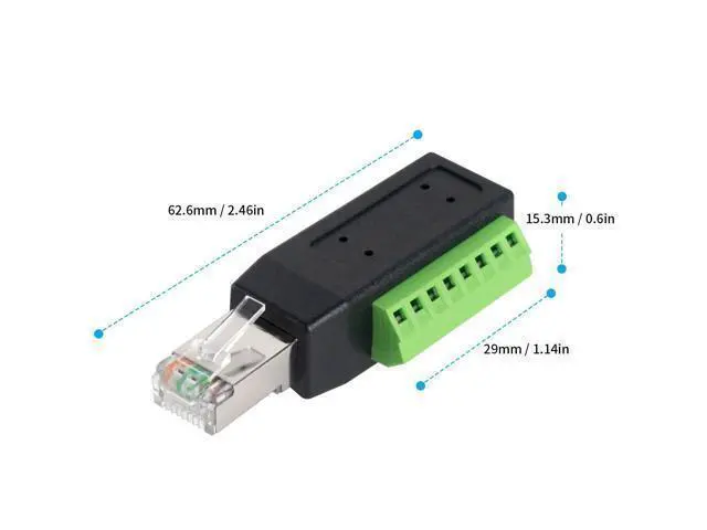 Alt view image 14 of 14 - Vszerda RJ45 Screw Terminal Breakout Board Adapter, 90 Degree RJ45 Screw Terminal Connector, Network Ethernet Adapter 8P8C Male to 8 Pin AV Extender for CCTV, Cat5, Cat6 (2-Pack)