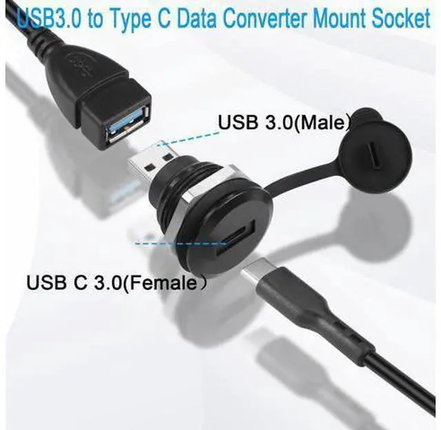 Alt view image 11 of 14 - Vszerda USB C Adapter - USB 3.0 Male to USB C Female Circular Connector - 5Gbps Data Transfer, Water/Dust Proof, Mount Socket