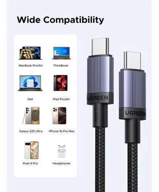 Alt view image 12 of 14 - UGREEN 2-Pack 240W USB C to USB C Cable, Fast Charging USB C Cable for iPhone 17 Pro Max/16/15, Galaxy S25/S24/S23, Pixel 10/9/8, MacBook Pro/Air, ThinkBook, Dell XPS, iPad Pro/Air, Steam Deck, 3.3FT