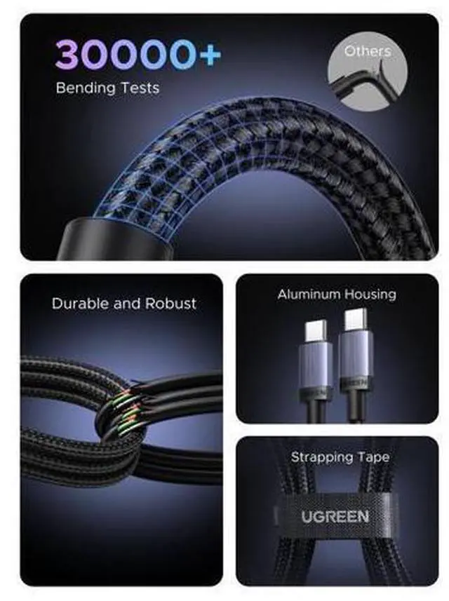 Alt view image 13 of 14 - UGREEN 2-Pack 240W USB C to USB C Cable, Fast Charging USB C Cable for iPhone 17 Pro Max/16/15, Galaxy S25/S24/S23, Pixel 10/9/8, MacBook Pro/Air, ThinkBook, Dell XPS, iPad Pro/Air, Steam Deck, 3.3FT