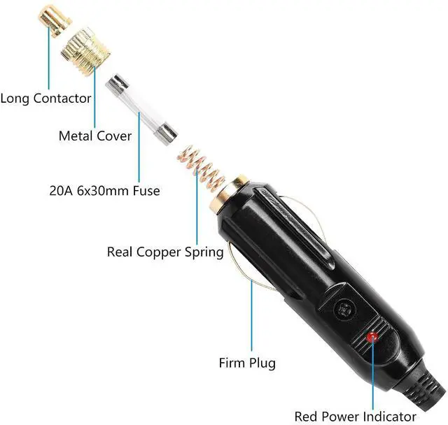 Alt view image 9 of 14 - 2PCS 20A Cigarette Lighter Male Plug,12V/24V Full Copper Aux Socket Plug Cigarette Lighter Plug Replacement With Red LED