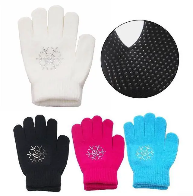 Alt view image 9 of 14 - Figure Skating Gloves For Children, Warm Cotton Stretch Mittens With Non-Slip Rubber Dots, Winter Ice Sports Grip Gloves For Ages 3-10, Black(L Black)