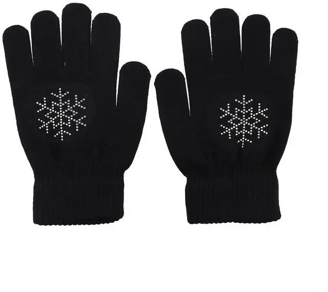 Alt view image 11 of 14 - Figure Skating Gloves For Children, Warm Cotton Stretch Mittens With Non-Slip Rubber Dots, Winter Ice Sports Grip Gloves For Ages 3-10, Black(L Black)