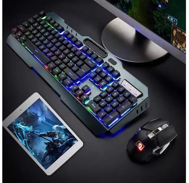 Alt view image 13 of 14 - Wireless Gaming Keyboard and Mouse, Rechargeable, Rainbow Backlit with 3800mAh Battery Metal Panel,Mechanical Feel Keyboard and 7 Color Mute Mouse for Windows Computer Gamers