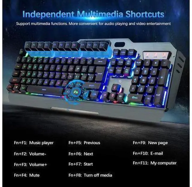 Alt view image 10 of 14 - Wireless Gaming Keyboard and Mouse, Rechargeable, Rainbow Backlit with 3800mAh Battery Metal Panel,Mechanical Feel Keyboard and 7 Color Mute Mouse for Windows Computer Gamers