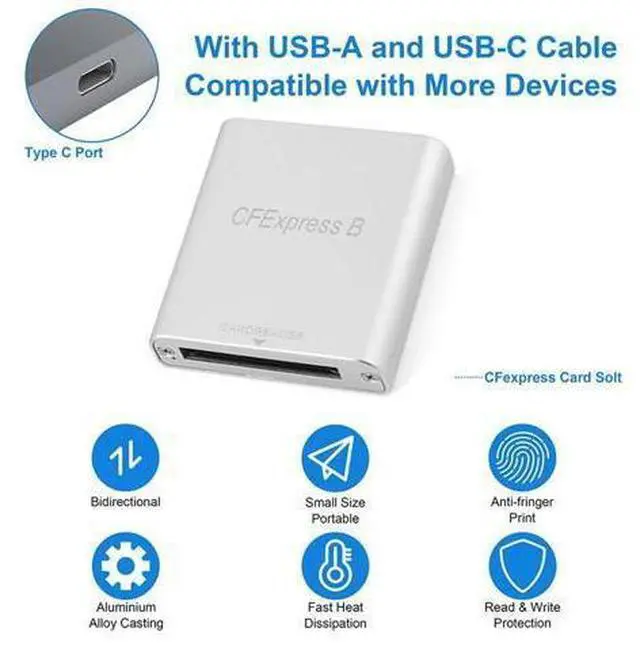 Alt view image 10 of 14 - Vszerda USB3.1 Type-C USB3.0 Type-A to CFE Type-B Slot Card Reader Gen 2 10Gpbs CF Express Extension Adapter with USB C to USB C/USB A Cable