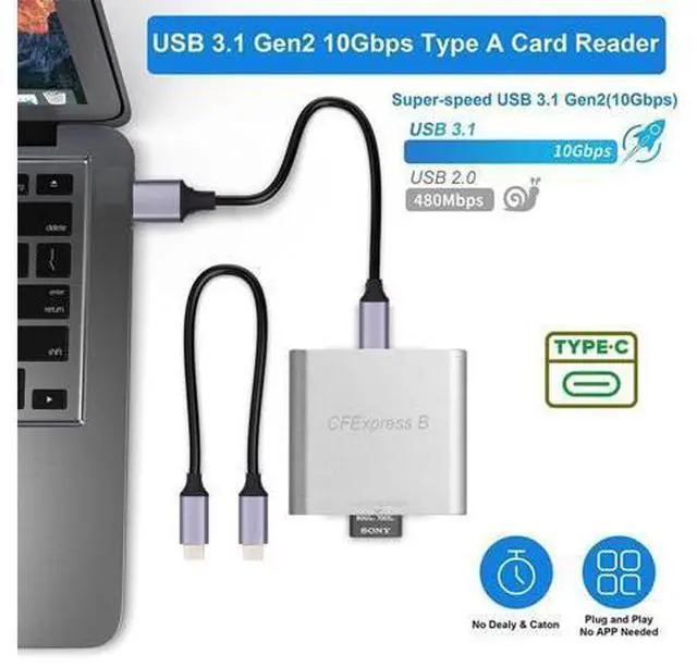 Alt view image 11 of 14 - Vszerda USB3.1 Type-C USB3.0 Type-A to CFE Type-B Slot Card Reader Gen 2 10Gpbs CF Express Extension Adapter with USB C to USB C/USB A Cable