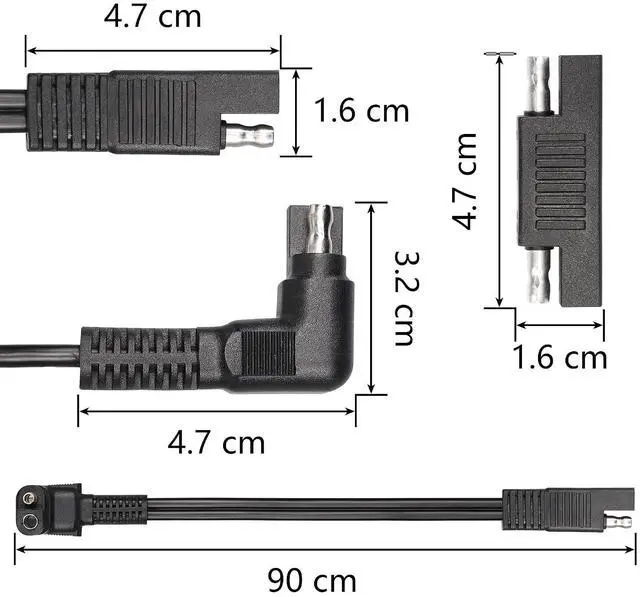 Alt view image 11 of 14 - Right Angle Extension Cable, 0.9m 90 Degree 12AWG SAE to SAE Quick Disconnect Wire Harness for Solar Panel, Motorcycle, Cars, RV (Black)