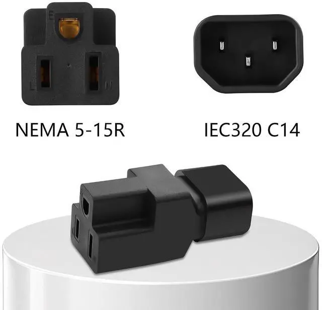 Alt view image 10 of 14 - 2 Pack IEC320 C14 Male to NEMA 5-15R PDU USA UPS Extension Power Plug Adapter, 5-15R to C14 Converter Connector, 10A 125V