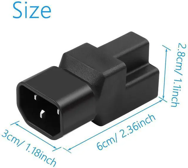 Alt view image 14 of 14 - 2 Pack IEC320 C14 Male to NEMA 5-15R PDU USA UPS Extension Power Plug Adapter, 5-15R to C14 Converter Connector, 10A 125V