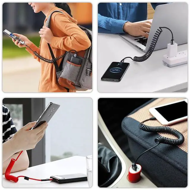 Alt view image 10 of 14 - Coiled USB Type C Extension Cable, USB-C Male to USB-C Female Spring Spiral Fast Charger Cable Stretched 3.6FT/1.1M (Straight)