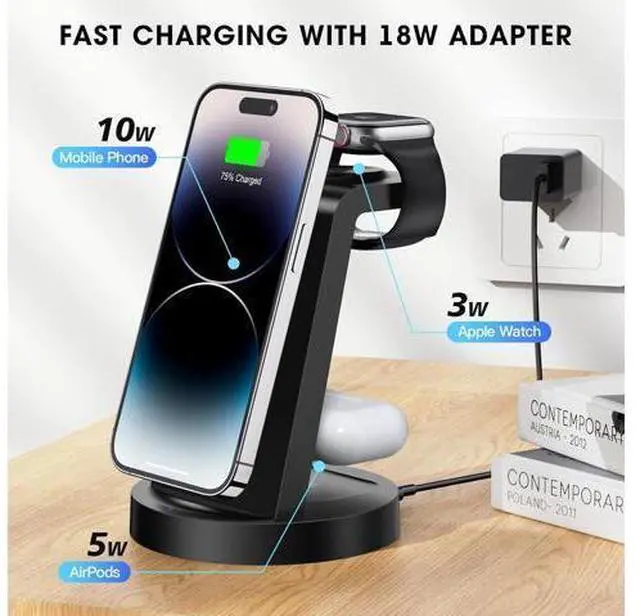 Alt view image 10 of 12 - 3 in 1 Charging Station for iPhone, Wireless Charger for iPhone 15 14 13 12 11 X Pro Max & Apple Watch - Wireless Charging Station for 3 2